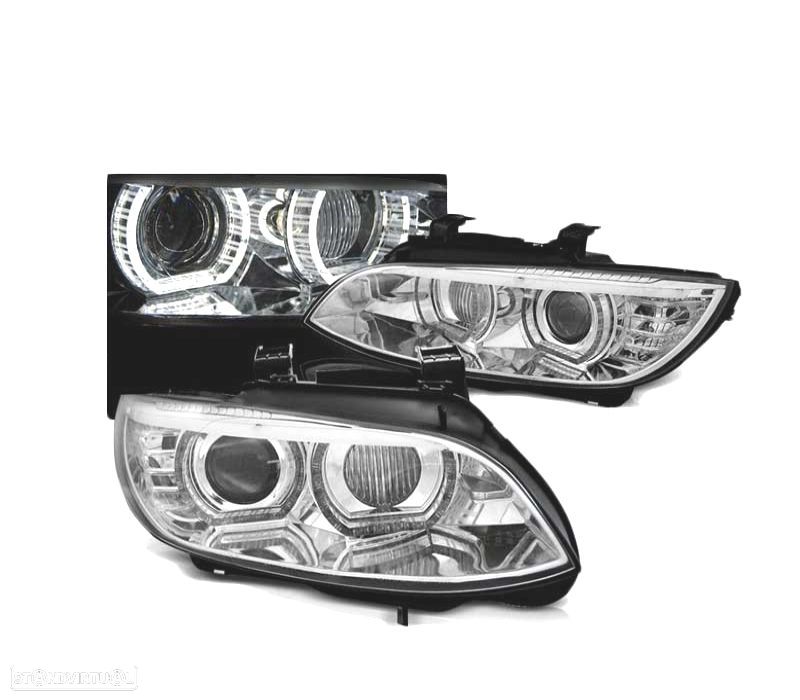 FARÓIS BMW E92 E93 06-10 ANGEL EYES LED 3D CHROME CROMADO - 1
