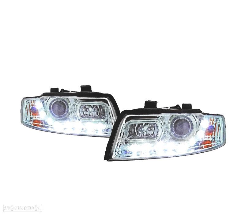 FARÓIS LUZ DIURNA AUDI A4 B6 00-04 CROMADO CLARO - 1