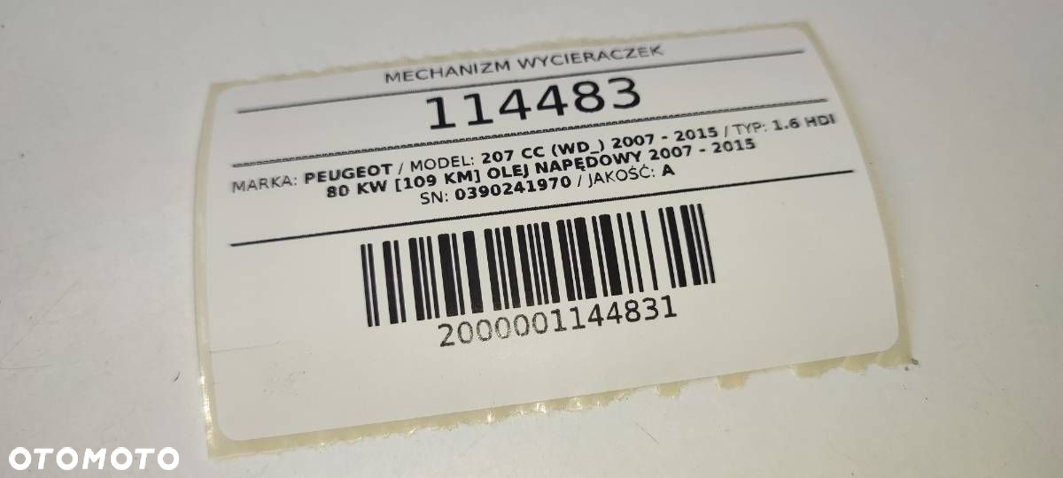 MECHANIZM SILNICZEK WYCIERACZEK PRZÓD PEUGEOT 207 CC 0390241970 - 5