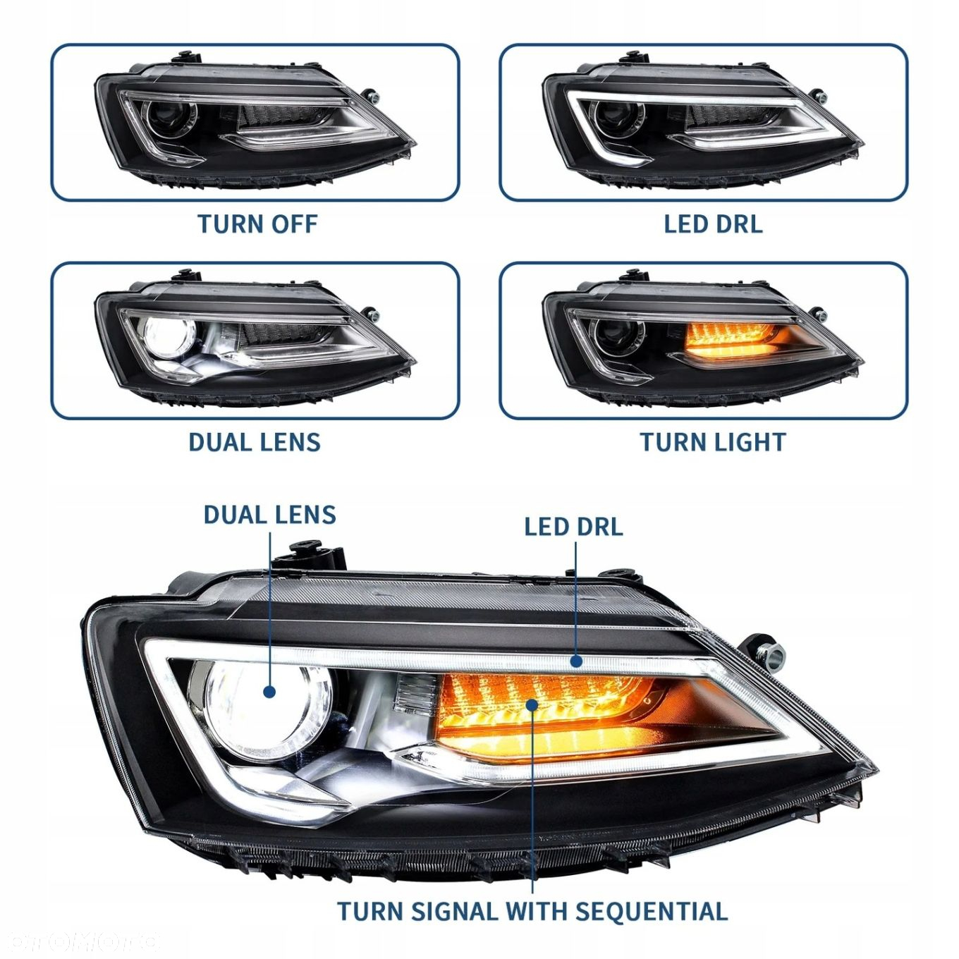 Reflektory Lampy kpl Vland Led Neon Tuning Black VW Jetta VI 5c 6 2010-2018 - 7