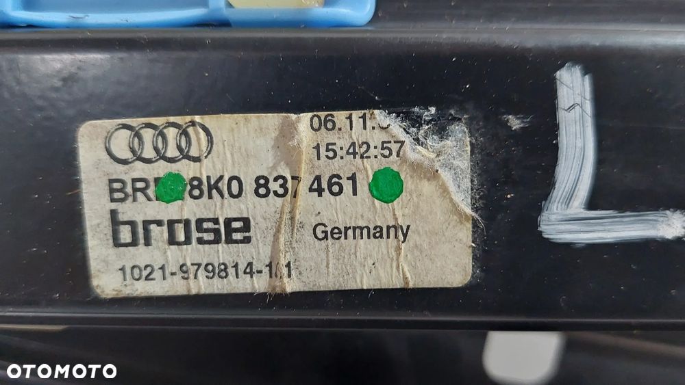 PODNOŚNIK MECHANIZM SZYBY LEWY PRZÓD AUDI A4 B8 R2009 NR 8K0837461 - 2