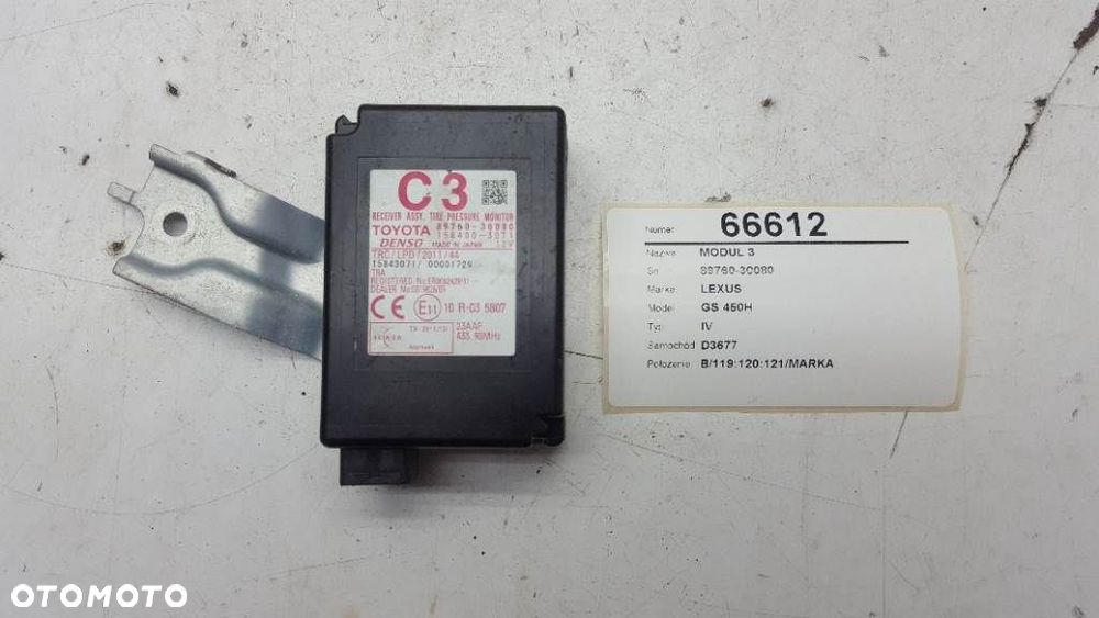 MODUŁ STEROWNIK CIŚNIENIA KÓŁ LEXUS GS 450H IV 89760-30080 - 2