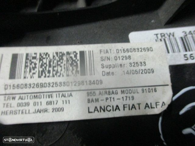 Kit Airbags 615847500B 61554937B 50508413 53284388 34056654  01560832690  6091380490 1560891750  00505162320  34054468D ALFA ROMEO MITO FASE 1 2019 1.3JTD 90CV 3P PRETO PRETO  DANIFICADO - 20