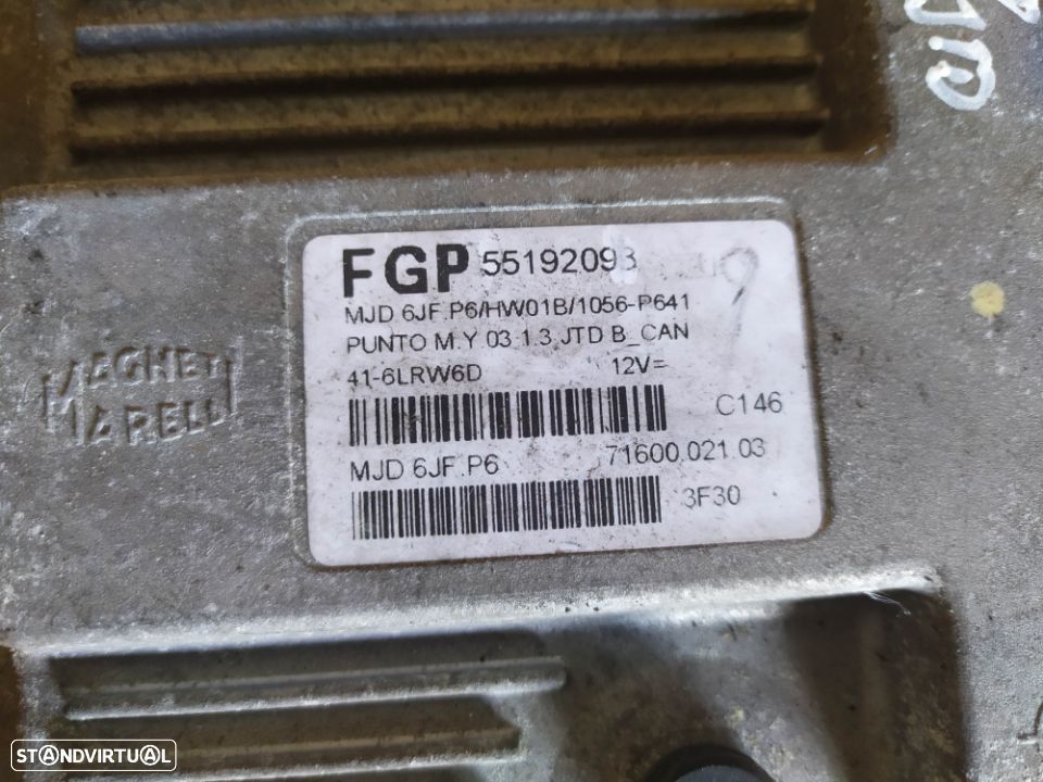 CENTRALINA DO MOTOR FIAT GRANDE PUNTO 1.3JTD 55192093 MJD6JFP6 - 2