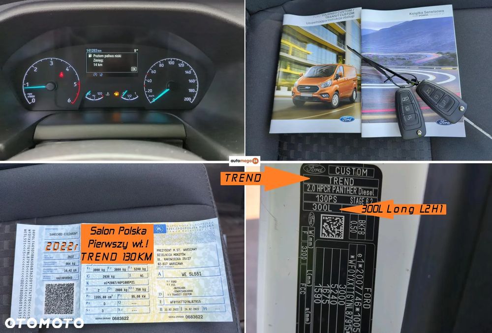 Ford CUSTOM VAN L2H1 300L LONG MAXI Wzmocniony Hak 2,8t. Mocny silnik 2.0 130KM EURO6 FVAT23 HOMOLOGACJA VAT-1 - 7