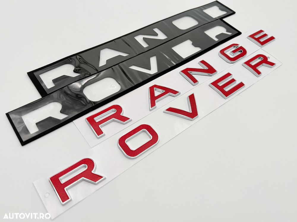 Emblema Compatibila Range Rover scris fata/spate rosu/crom - 2