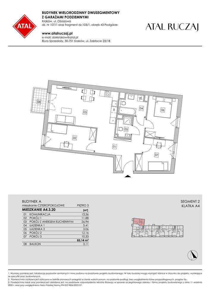 4-pokojowe mieszkanie 83m2 + balkon Bezpośrednio - Pełny obrazek: 2/14