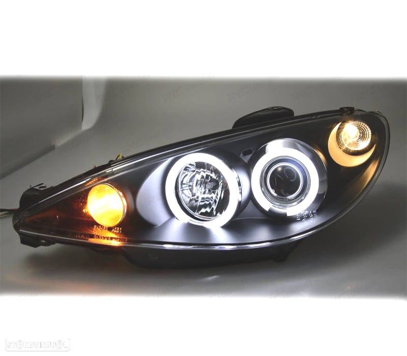 FARÓIS ANGEL EYES CCFL PEUGEOT 206 H1 02-06 FUNDO PRETO - 2