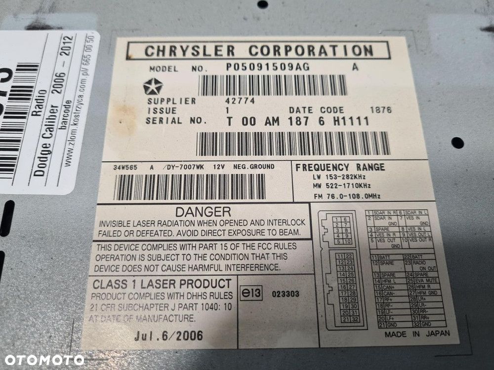 DODGE CALIBER RADIO P05091509AG - 2