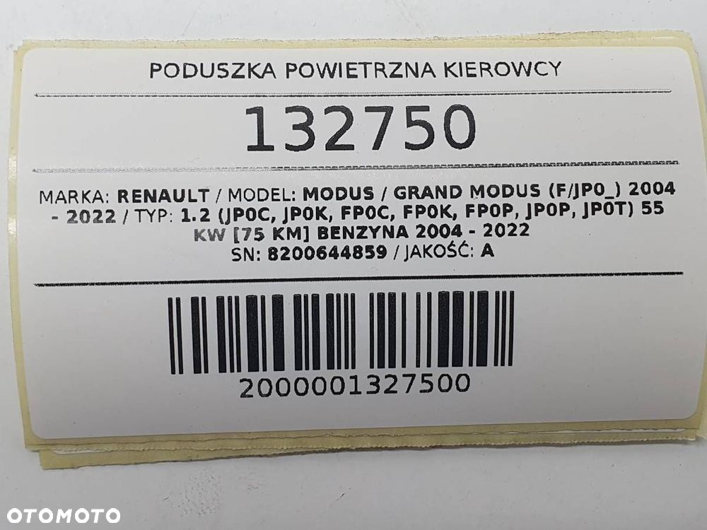PODUSZKA POWIETRZNA KIEROWCY RENAULT MODUS 2007 8200644859 - 7