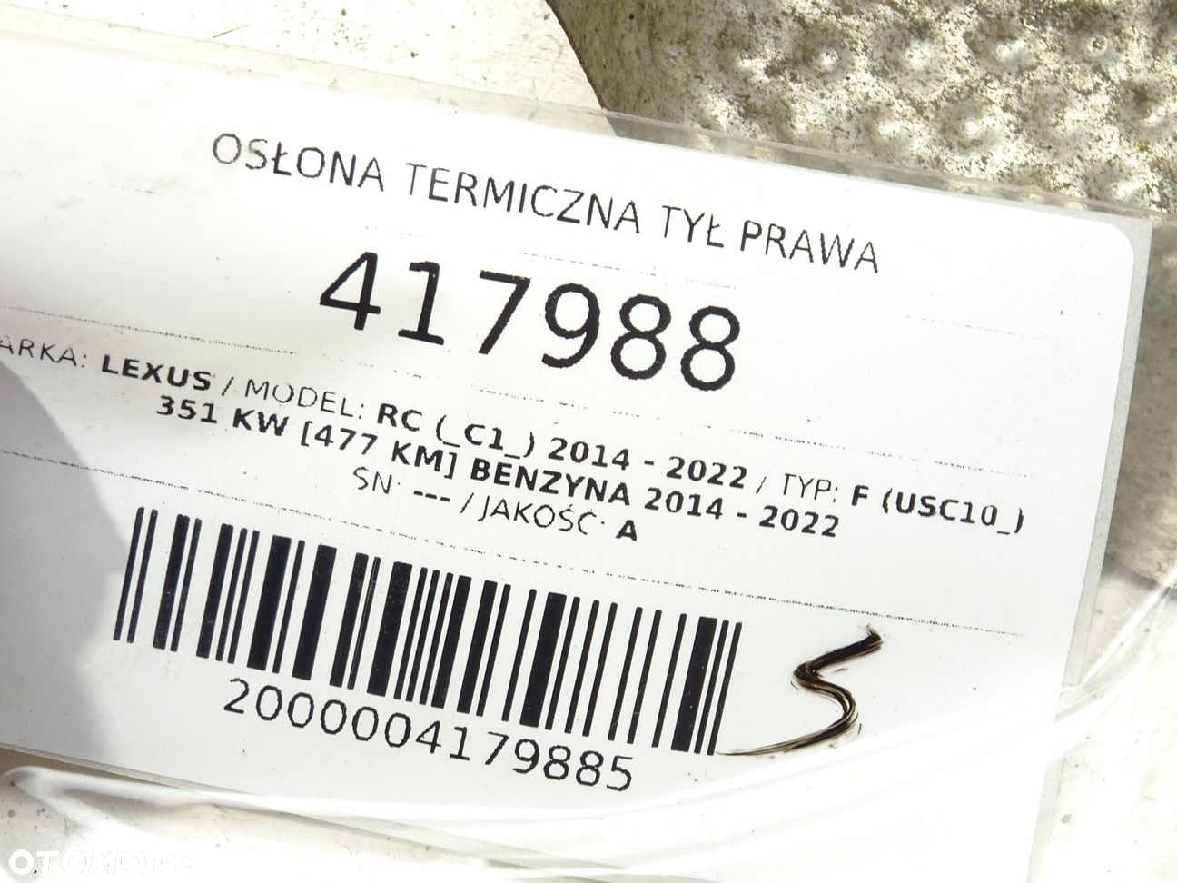 OSŁONA TERMICZNA TYŁ PRAWA - 86.00 PLN - LEXUS RC (_C1_) 2014 - 2022 F (USC10_) 351 kW [477 KM] - 4