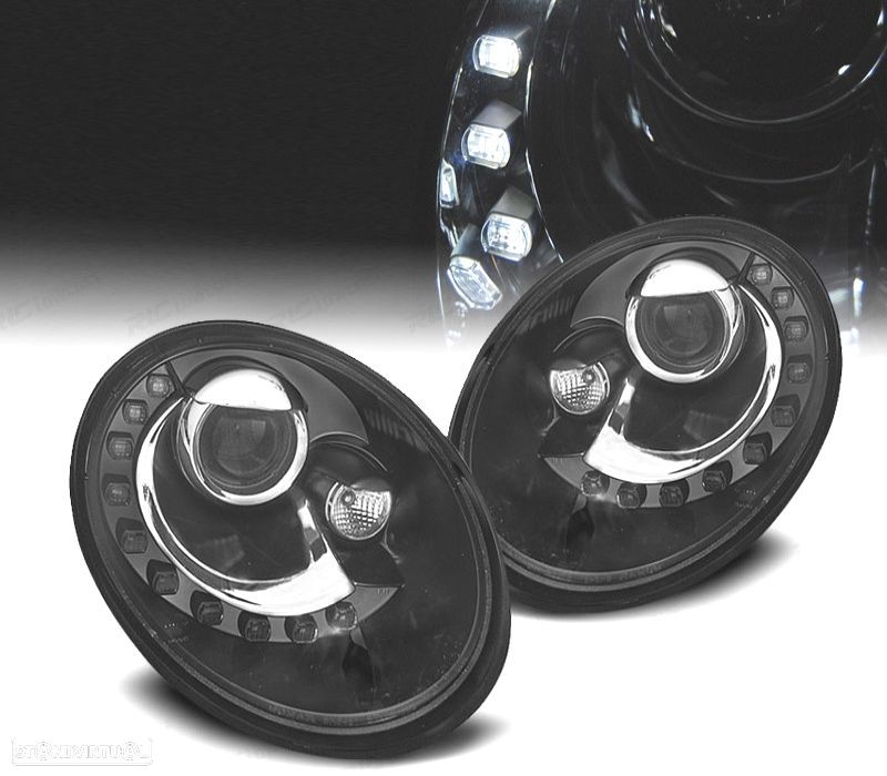FARÓIS LUZ DIURNA LED VOLKSWAGEN VW BEETLE 06-12 FUNDO PRETO - 1