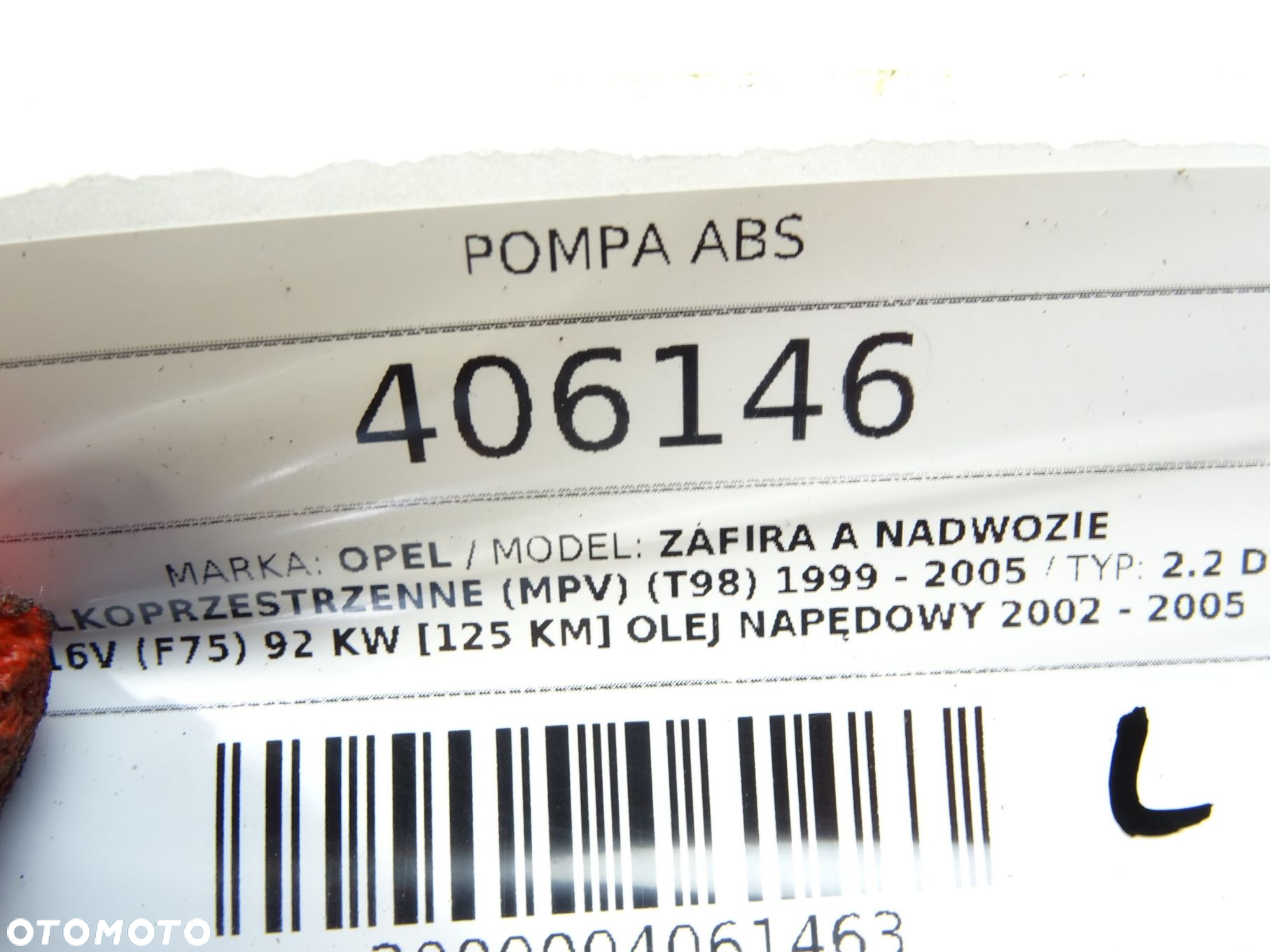POMPA ABS - 190.00 PLN - OPEL ZAFIRA A nadwozie wielkoprzestrzenne (MPV) (T98) 1999 - 2005 2.2 DTI - 5