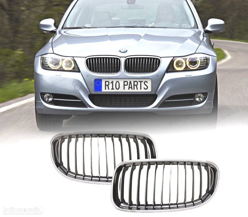 GRELHAS FRONTAIS BMW E90 08-12 PRETO CROMADO - 1