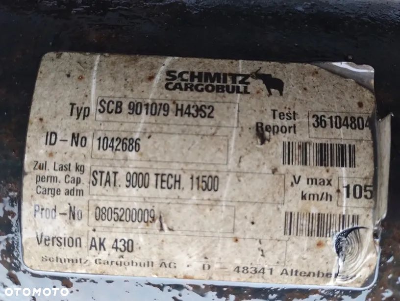 OŚ SCHMITZ SCB9010/9 H43S2 AK430  CARGOBULL PÓŁRESOR PIASTA RURA RESOR ZACISK HAMULCOWY CZĘŚCI - 3