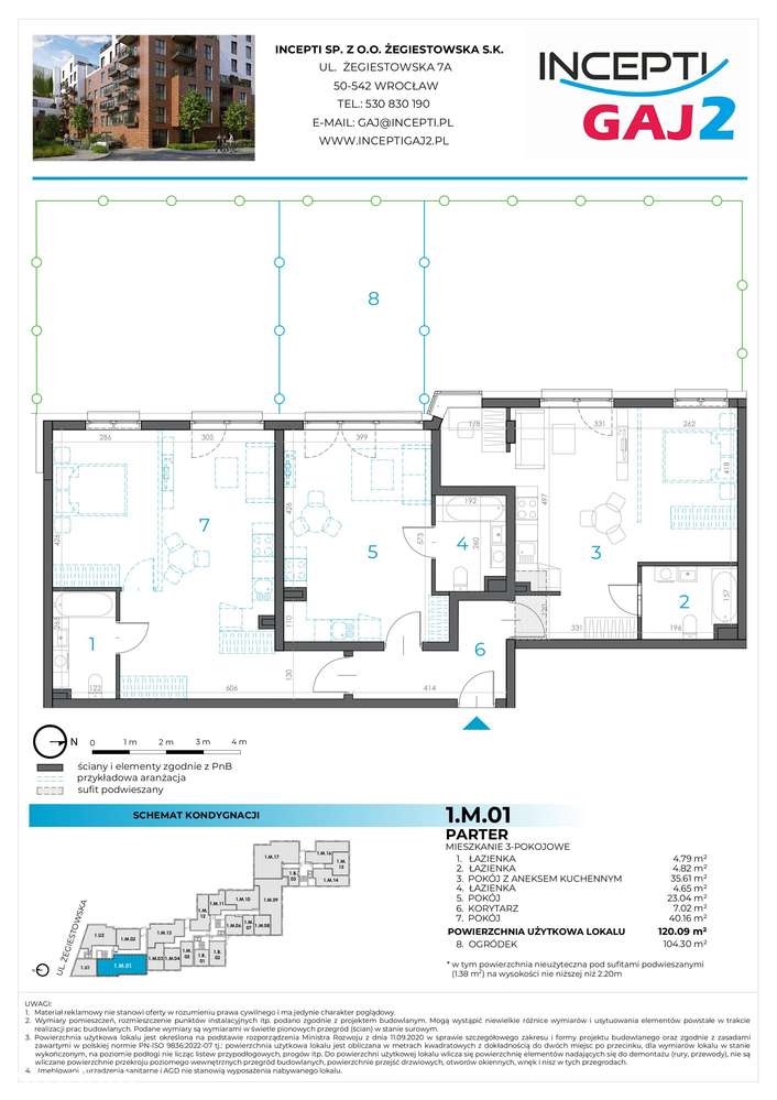 1.M.01 | 120,15 m² | 5 pokoi lub pakiet inwestycyjny | Krzyki- Gaj