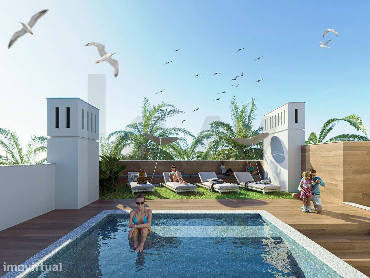 T2  no último piso, com vista mar, com 184,32m2 de área bruta, piscina - Grande imagem: 5/39