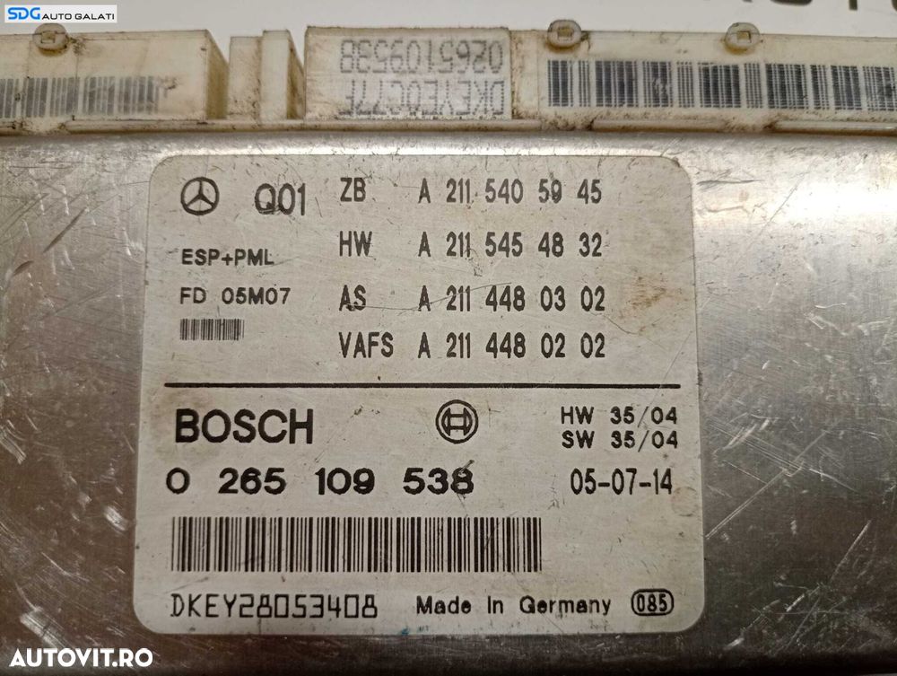 Unitate Modul Calculator ESP Mercedes Clasa E Class W211 E270 2001 - 2009 Cod 0265109538 A2115405945 A2115454832 A2114480302 A2114480202 [M6277] - 2