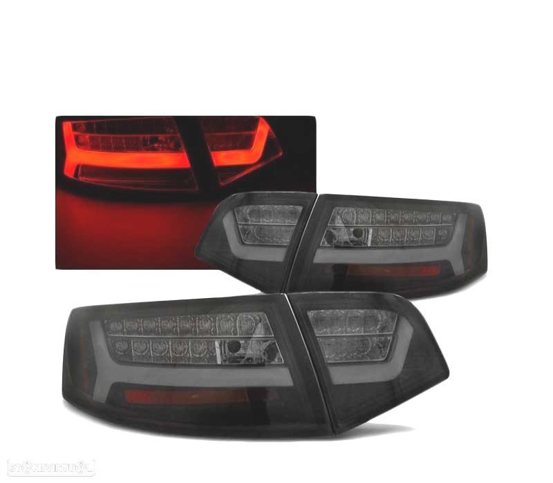 FAROLINS TRASEIROS LED PARA AUDI A6 SEDAN 08-11 PRETO FUMADO ESCURECIDO - 1