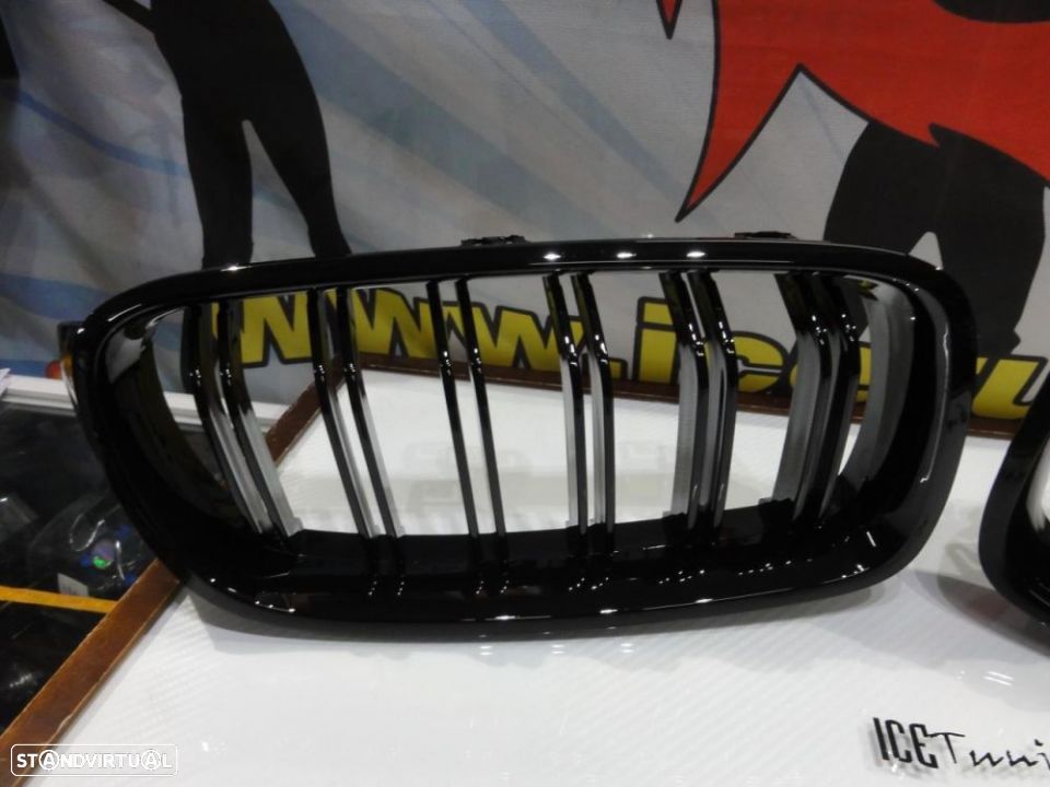 Grelha frontal em plástico ABS para BMW F30 / F31 11-18 M4 look / dupla lâmina em preto piano brilhante - 3