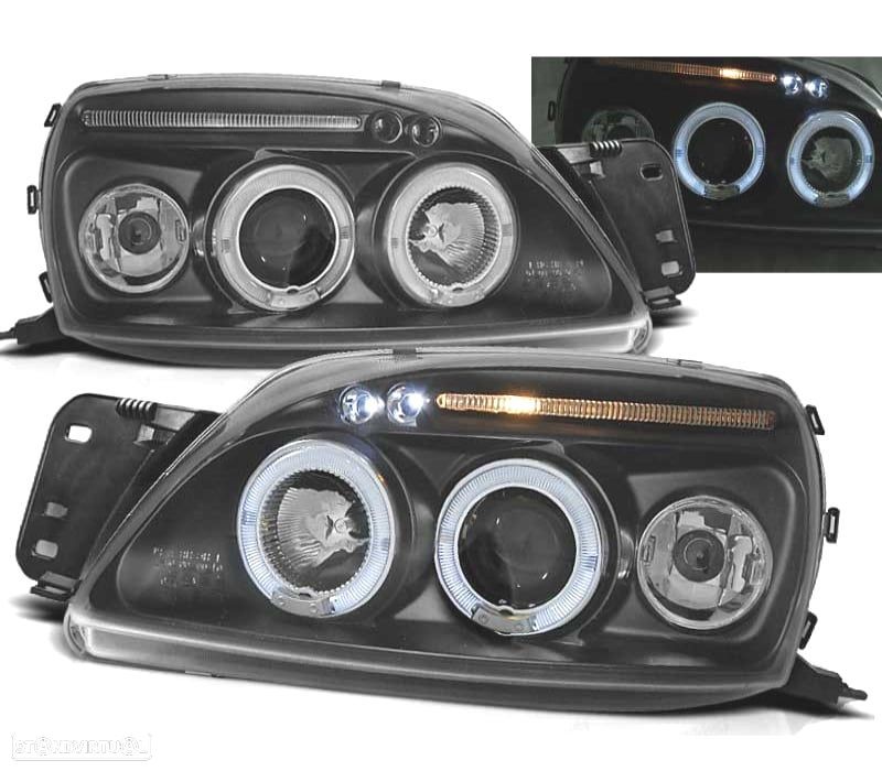 FARÓIS ANGEL EYES FORD FIESTA 99-02 FUNDO PRETO - 1