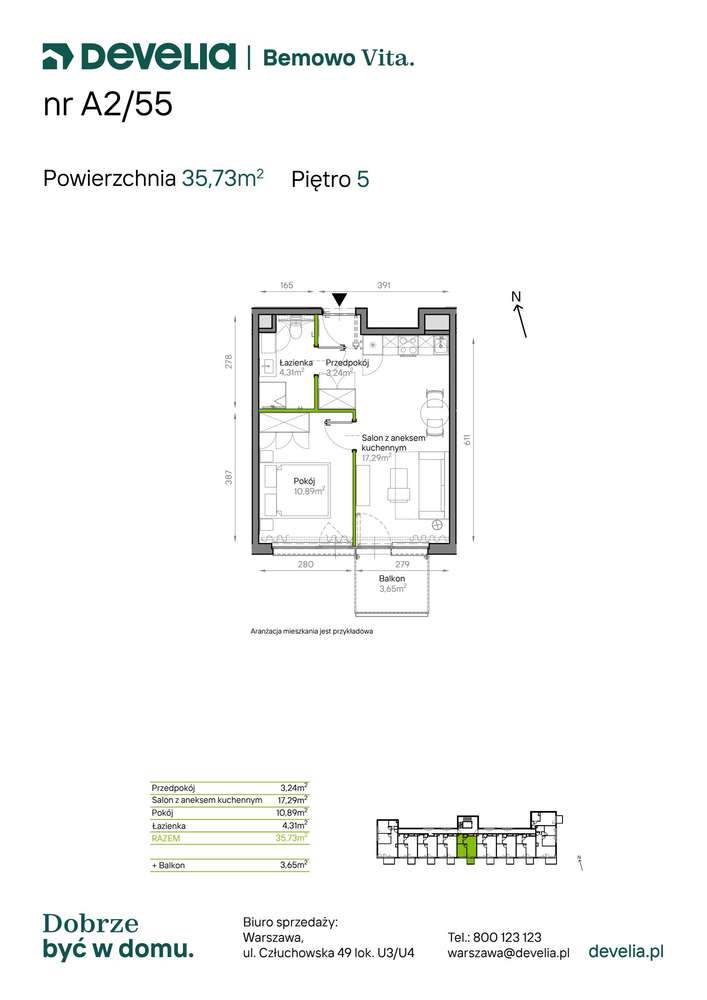 2-pokojowe mieszkanie 35m2 + balkon - Pełny obrazek: 2/17