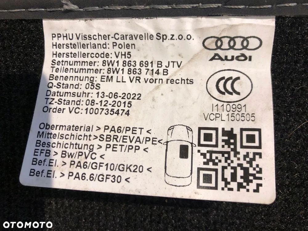 DYWANIKI WELUROWE AUDI A4 B9 AVANT ORYGINALNE - 10