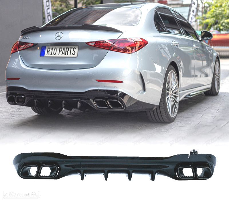 DIFUSOR MERCEDES W206 AMG 21- LOOK C63 + PONTEIRAS DE ESCAPE PRETAS PLASTICO ABS - 1