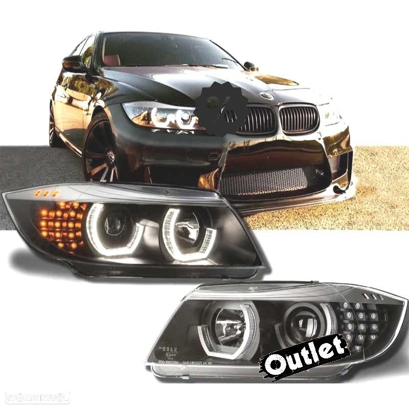 R147665C6 FAROL ESQ PARA BMW E90 E91 OLHOS DE ANJO LED 3D FUNDO NEGRO SÉRIE 3 05 - 1