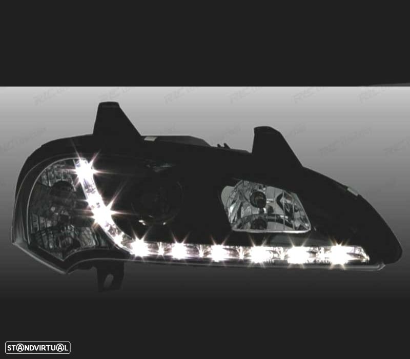 FARÓIS FRONTAIS LUZ DIURNA LED PARA OPEL TIGRA 94- FUNDO PRETO - 3