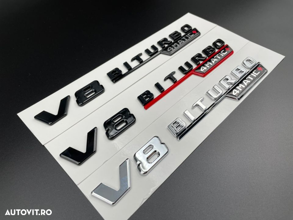 Set embleme Mercedes V8 Biturbo 4Matic+ Negru Roșu Crom