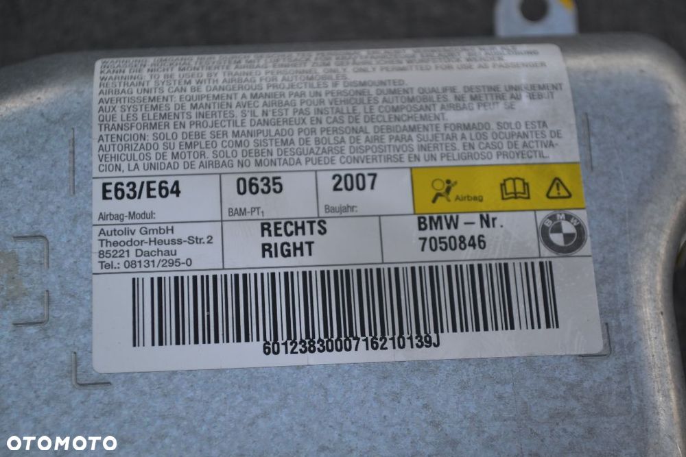 BMW E63 E64 PODUSZKA AIRBAG DRZWI PRAWA 7050846 - 3