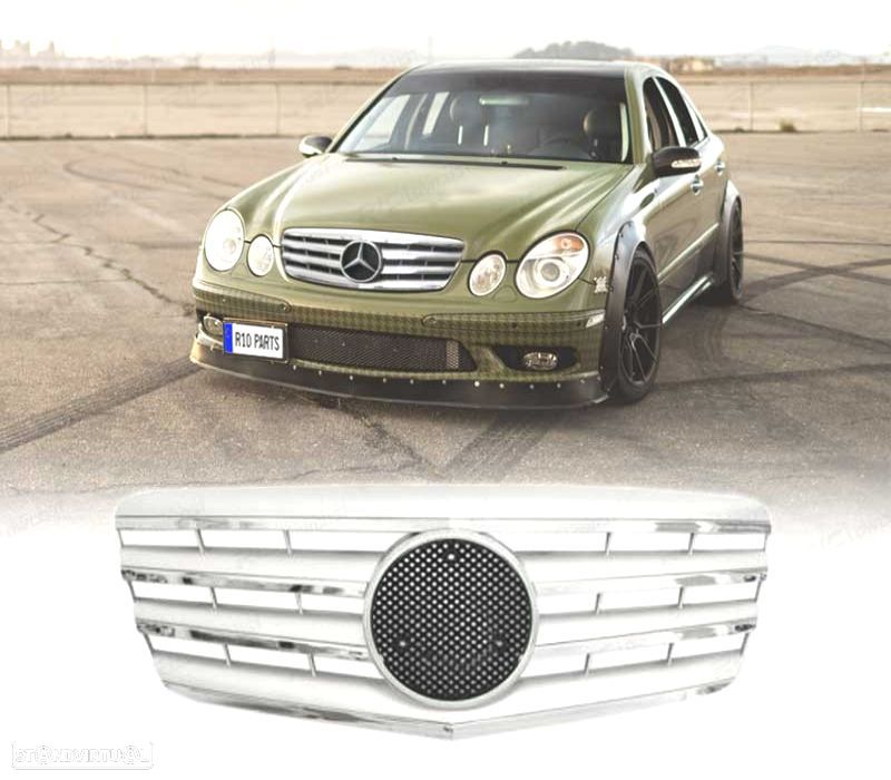 GRELHA FRONTAL TIPO AMG PARA MERCEDES E W211 06-09 CROMADA PRATA - 1