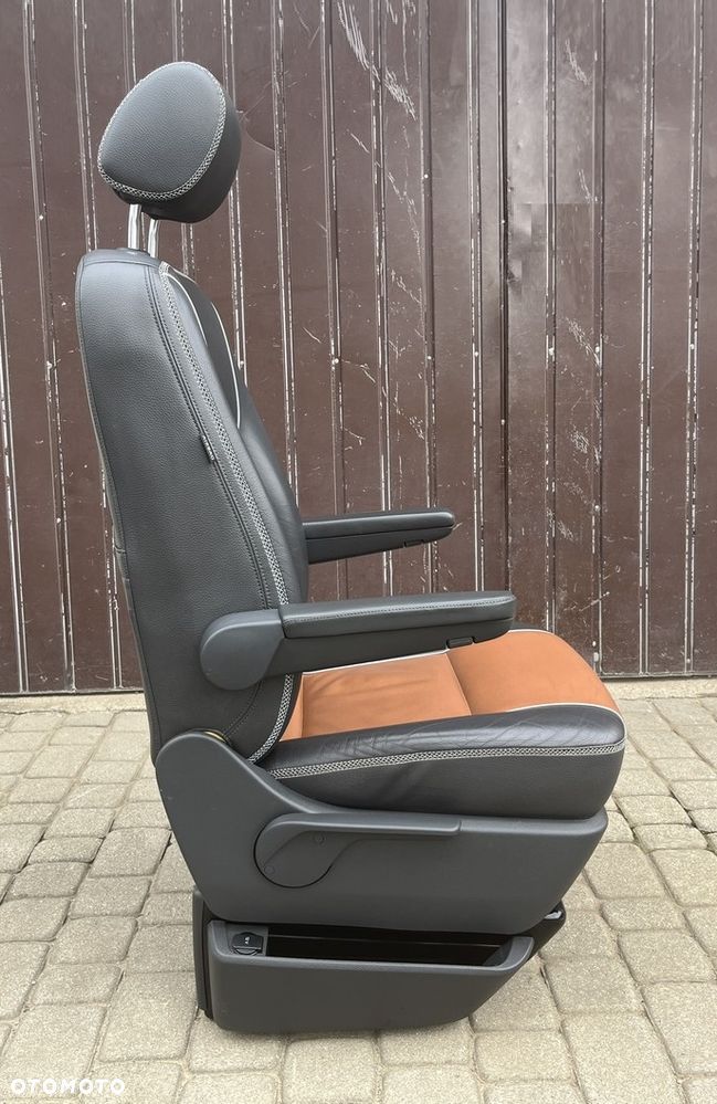 FOTEL LEWY KIEROWCY PRAWY PASAŻERA JEDYNKA PRZÓD PRZEDNI SKÓRA ANTRACYT TEAK VW T5 LIFT T6 CARAVELLE MULTIVAN PAN AMERICANA TRANSPORTER EU - 16