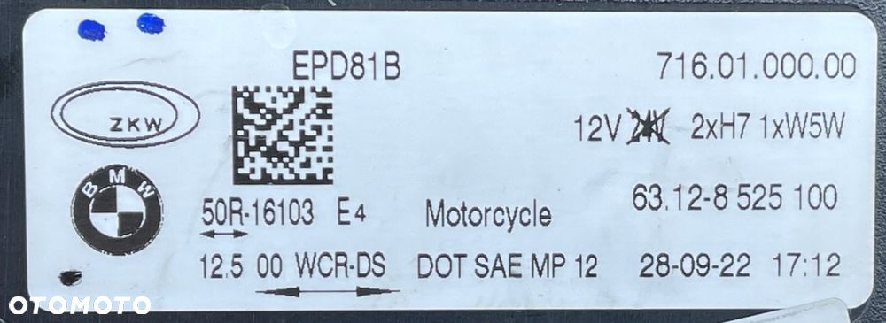 BMW R1200GS R 1200 GS K50 K51 LAMPA PRZÓD PRZEDNIA 8525100 28.09.22 - 8
