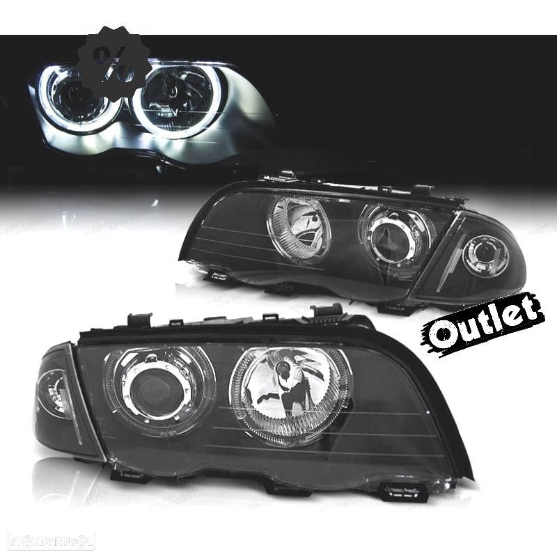 R146888C5 FAROL DHC BMW SÉRIE 3 E46 4 PORTAS 98-01 OLHO DE ANJO CCFL FUNDO NEGRO - 1