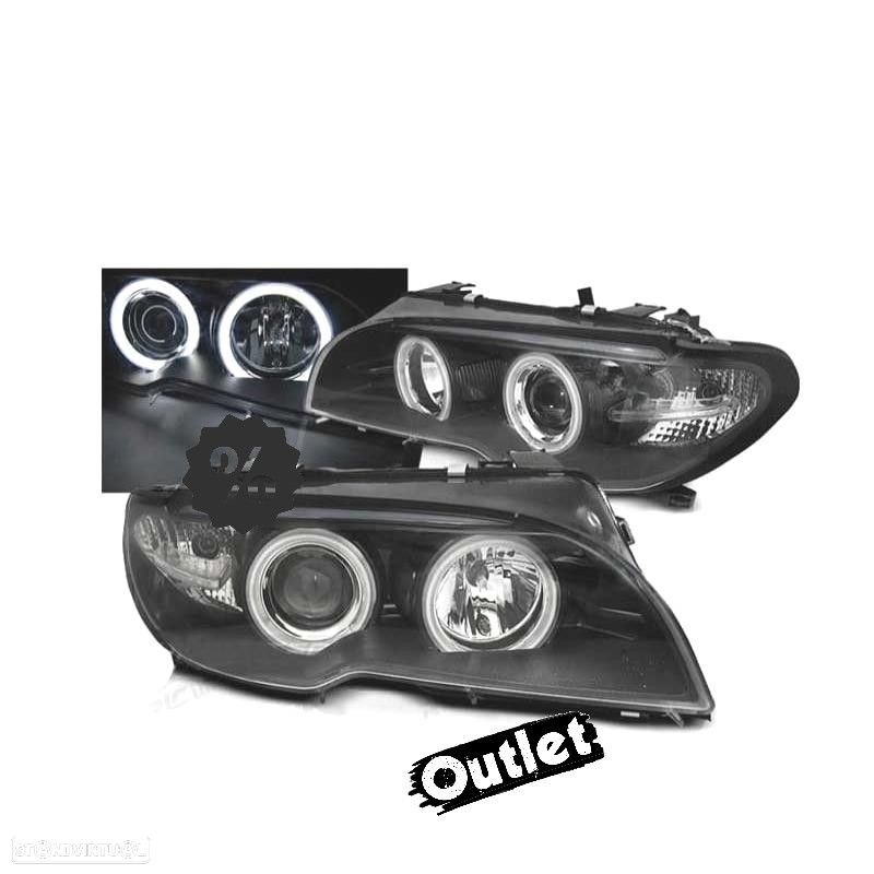 R144941C6 FARÓIS XENON BMW E46 2 PORTAS 03-06 OLHOS DE ANJO CCFL FUNDO NEGRO - 1