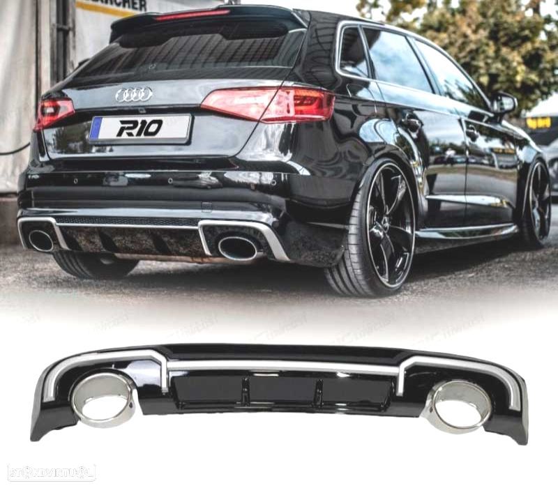 DIFUSOR TRASEIRO AUDI A3 SPORTBACK 16- LOOK RS3 + PONTEIRA DE ESCAPE - 1