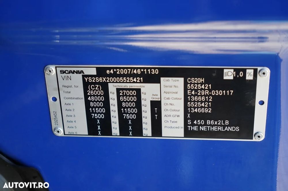 Scania S 450 / COMBINAȚIE TANDEM / CORTINĂ / 120 M3 / DRIVE-THROUGH / ACOPERIȘ RIDICABIL / PUNȚĂ RIDICABILĂ / - 36