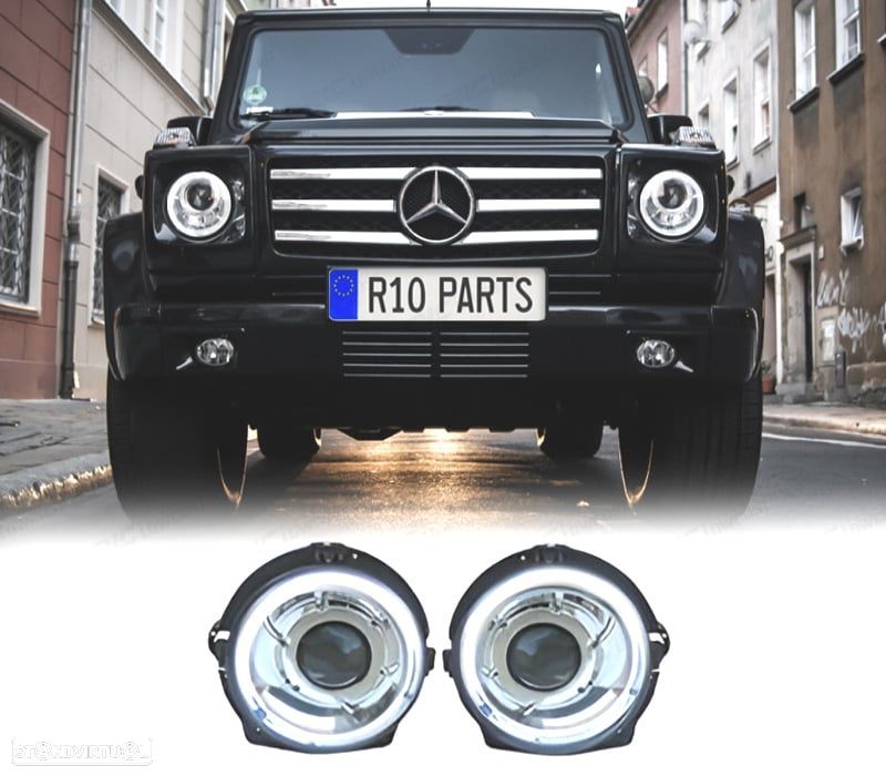 FARÓIS MERCEDES CLASSE G W463 89-18 LOOK AMG G55 LED BRANCO - 1