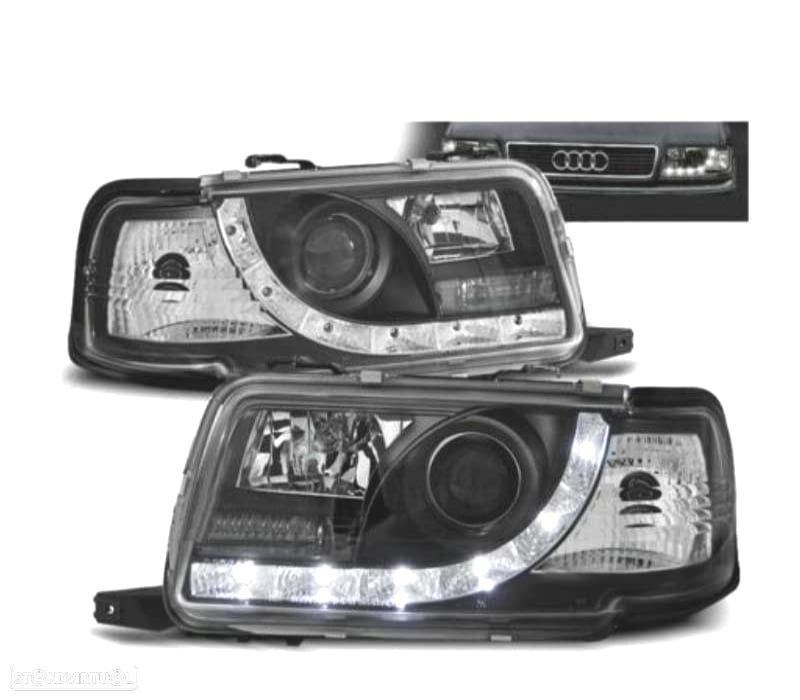 FARÓIS COM LUZ DIURNA LED AUDI 80 91-94 FUNDO PRETO - 1