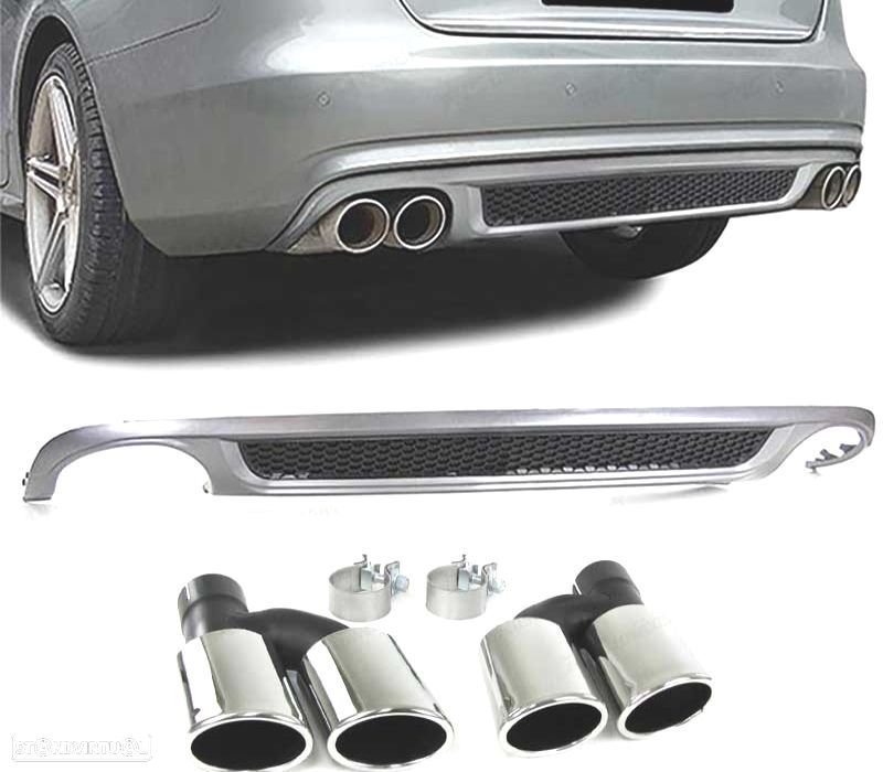 DIFUSOR AUDI A4 B8 SEDAN AVANT 07-11 LOOK S LINE SAÍDA DUPLA + PONTEIRAS ESCAPE - 1
