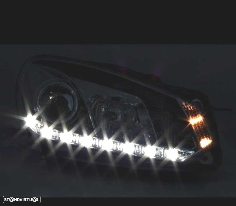 FARÓIS FRENTE DRL VOLKSWAGEN VW GOLF 6 08-12 FUNDO PRETO - 2