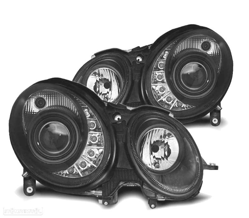 FARÓIS MERCEDES W211 06-09 LUZ DIURNA FUNDO NEGRO - 1