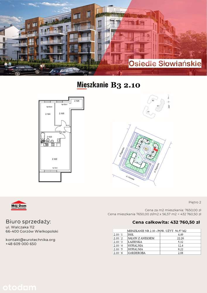 Nowoczesne mieszkanie - 56 m2, B3 2.10
