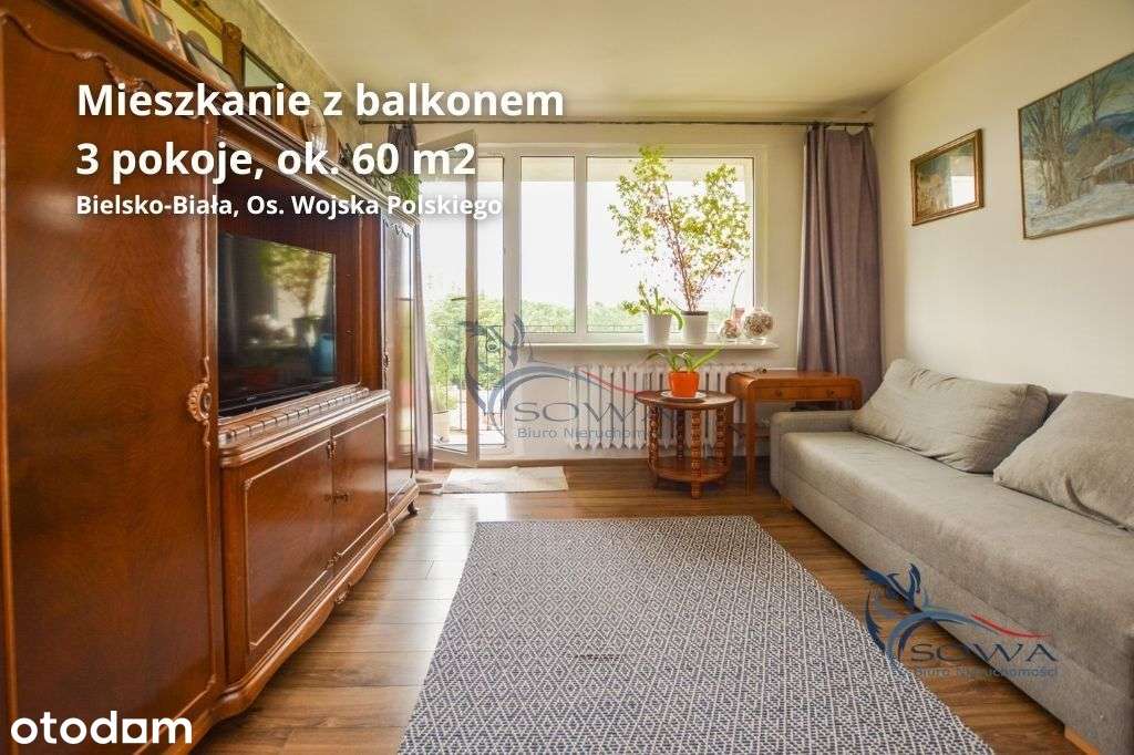 3-pokojowe mieszkanie z balkonem