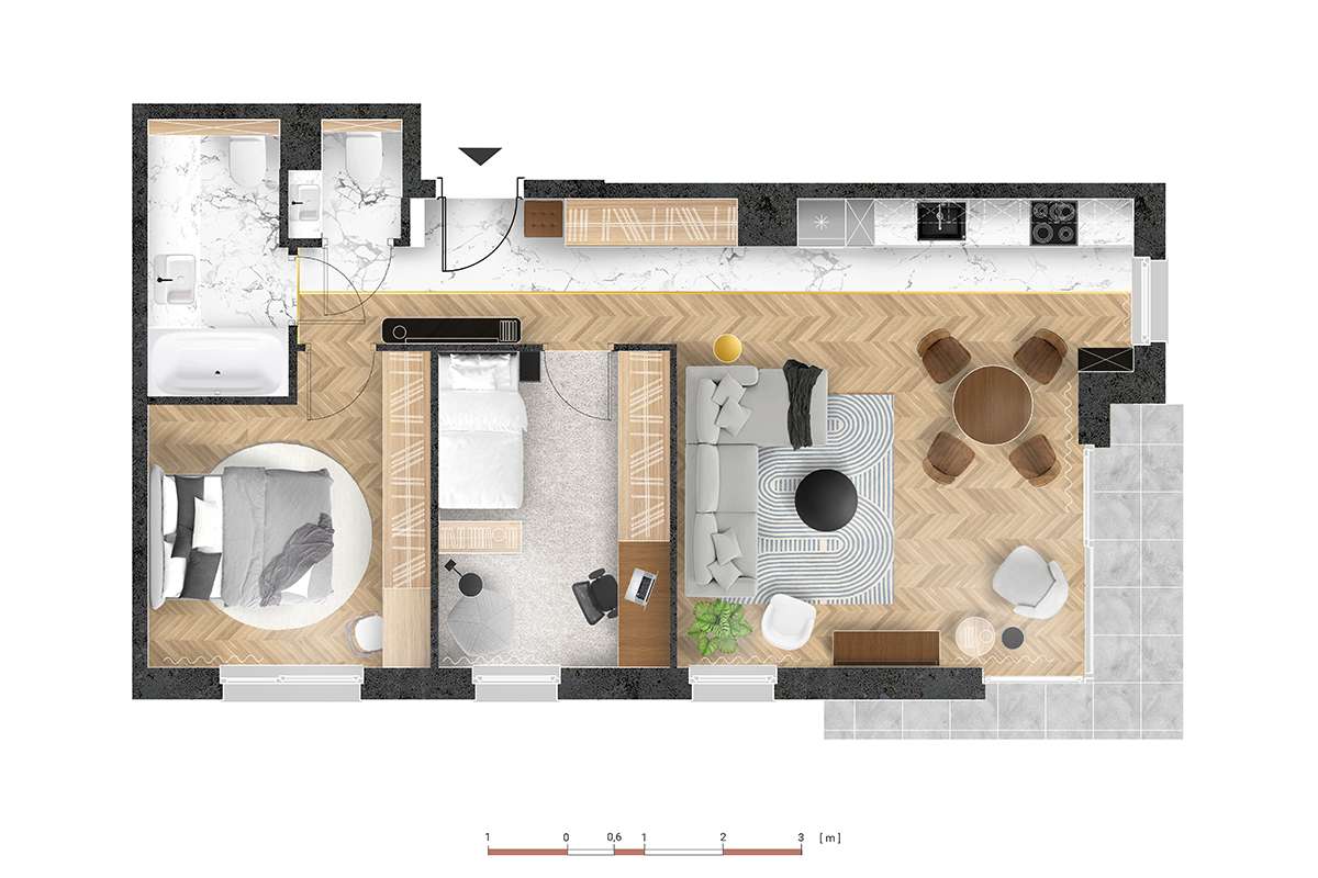 Trzypokojowy apartament premium z tarasem | Atrium Oliva