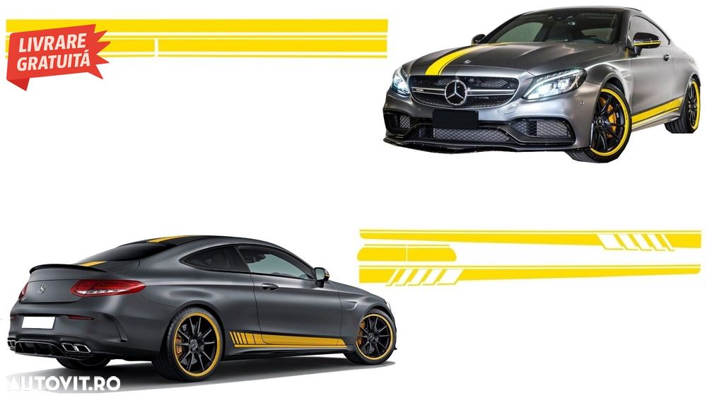 Set Stickere Capota/Plafon/Portbagaj si Laterale Galben Mat Mercedes C205 Coupe A2- livrare gratuita - 1