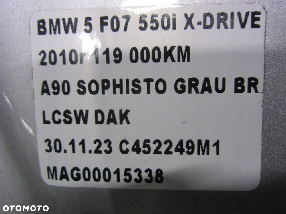 BMW 5 F07 GT KLAPA BAGAŻNIKA TYLNA TYŁ SZARA SZYBA BURTA A90 SOPHISTO GRAU - 11