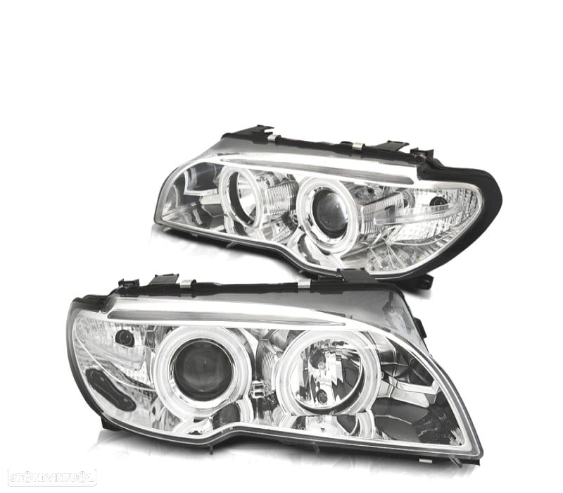 FARÓIS ANGEL EYES CCFL PARA BMW E46 COUPÊ CABRIO 03-06 CHROME CROMADO - 2